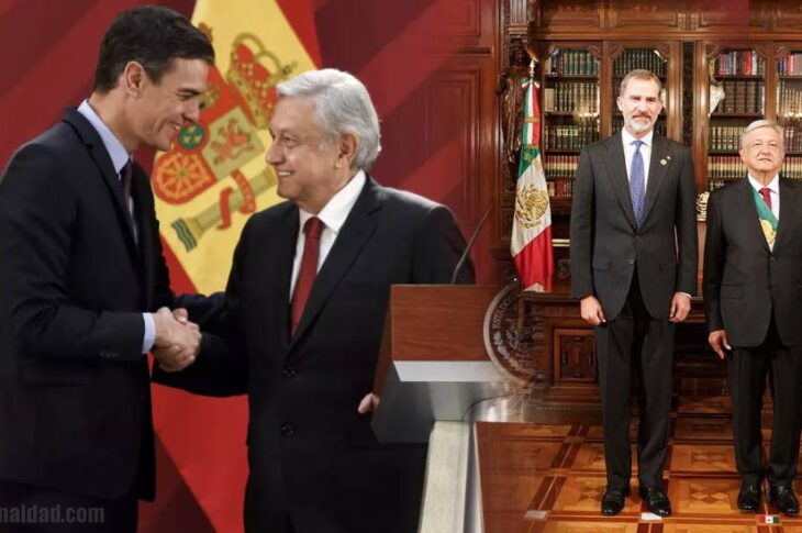 Pedro Sánchez, presidente de España con AMLO en enero de 2019 y con el rey Felipe VI el 1ro de diciembre de 2018.