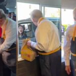 Trump visita un McDonald's y se pone a trabajar.