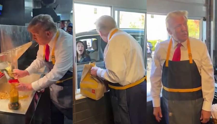 Trump visita un McDonald's y se pone a trabajar.