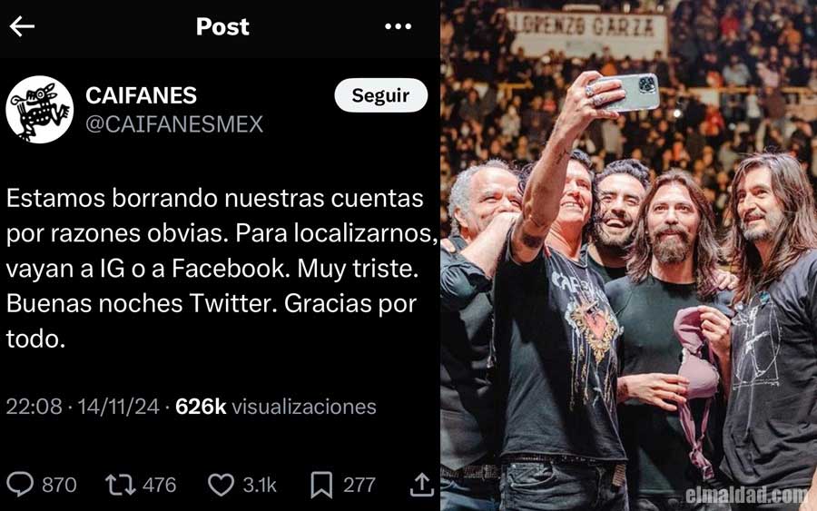 Tweet de Caifanes y la agrupación al finalizar un concierto.