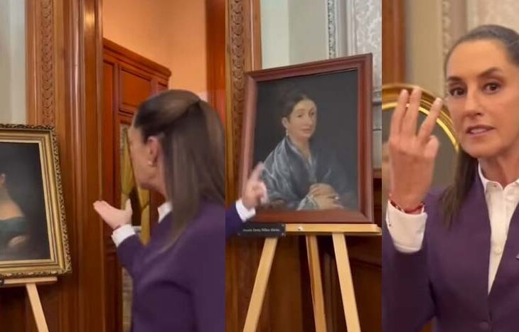 Sheinbaum presume poner 3 retratos de mujeres en el despacho presidencial.