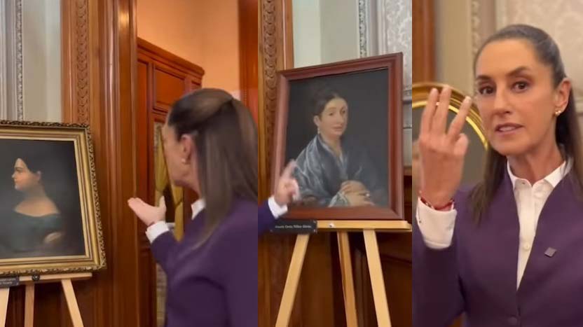 Sheinbaum presume poner 3 retratos de mujeres en el despacho presidencial.