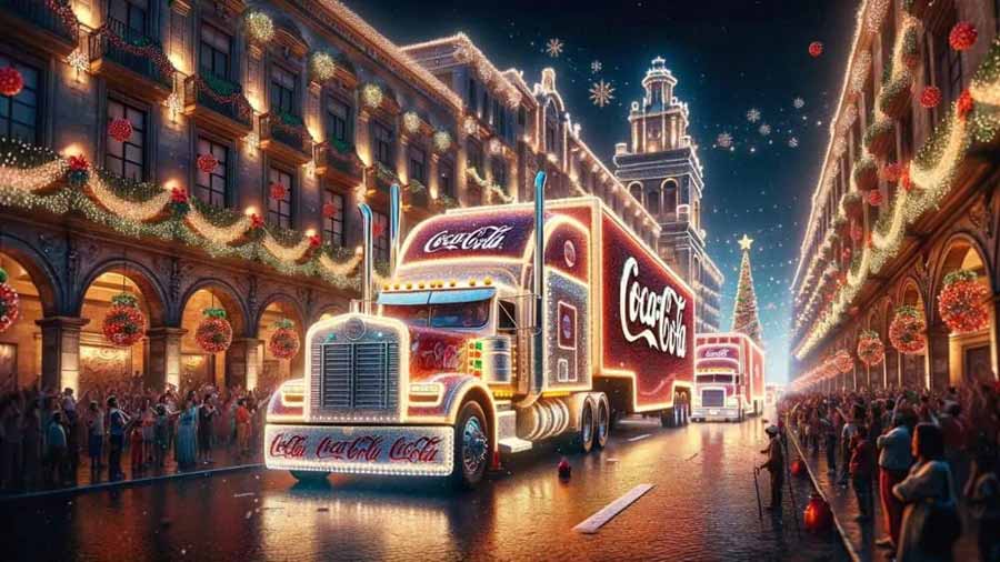 Ilustración de la caravana Coca Cola con motivo navideño.