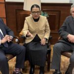 Ricardo Monreal, Rosa Icela Rodríguez y Adán Augusto López, en reunión esta mañana.