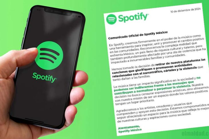 Spotify y un presunto comunicado de la plataforma.