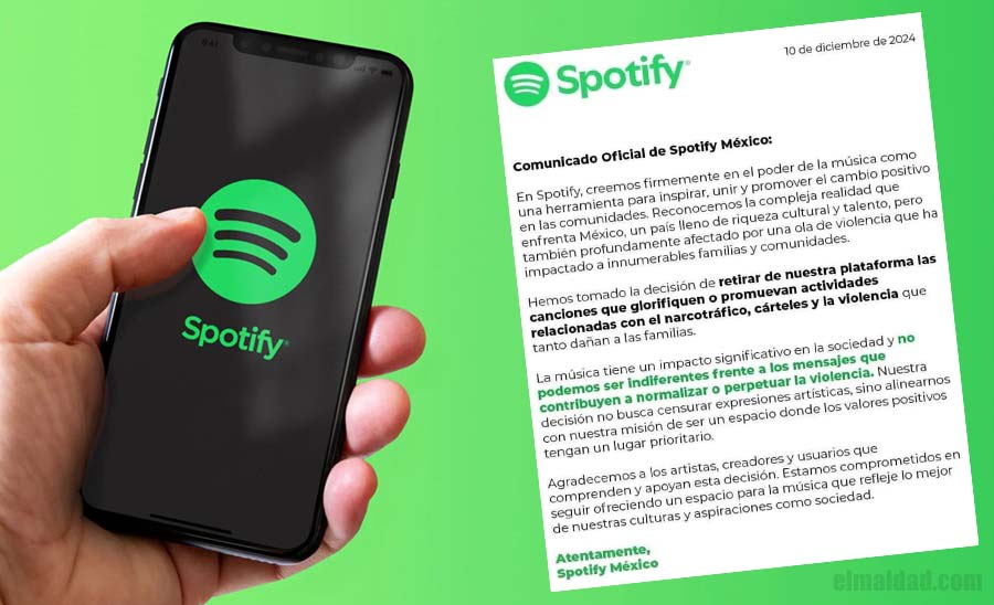 Spotify y un presunto comunicado de la plataforma.