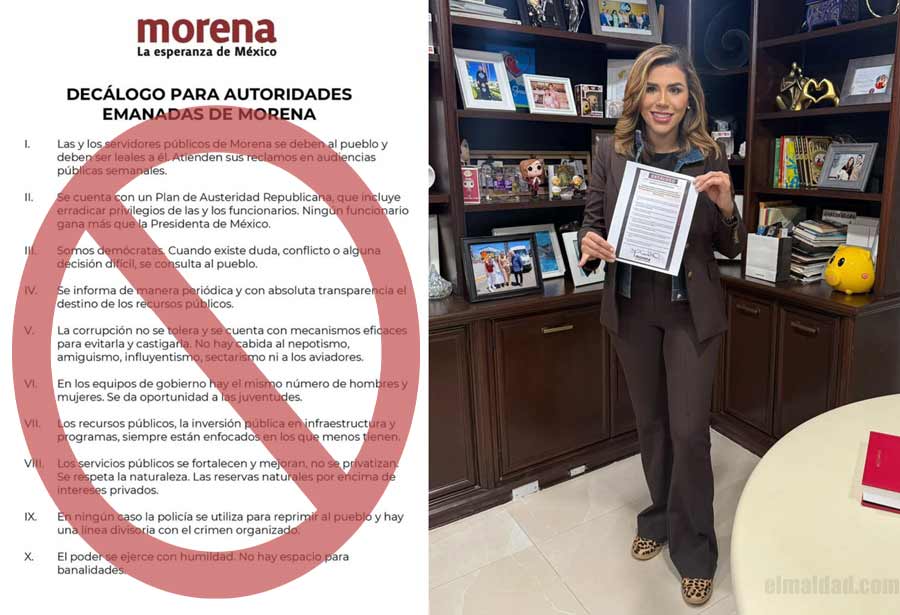 Decálogo de Morena y Marina del Pilar presumiendo que lo firmó.