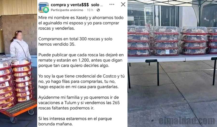 Mujer pide ayuda a la gente comprándole una rosca a 1200 pesos, pasado ya el día de reyes.