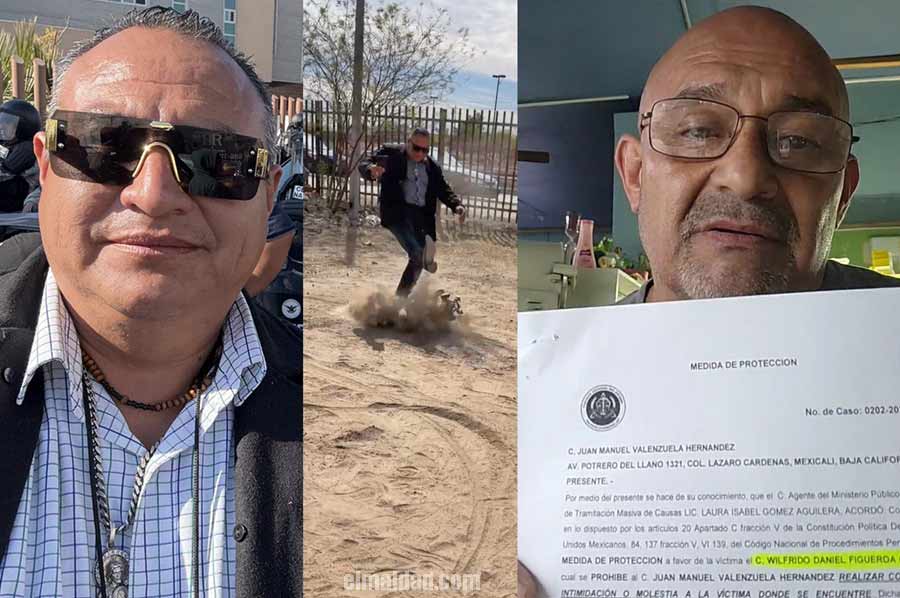 El sureño pateando un carrito y Manuel Valenzuela mostrando la orden de alejamiento.