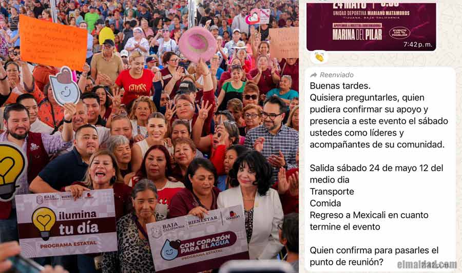 Acarreados del bienestar estatal y la conversación de WhatsApp para acarrear gente de Mexicali a Tijuana para apoyar a Marina del Pilar.