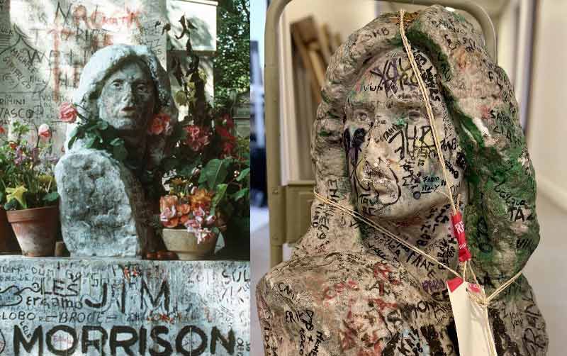 Busto de Jim Morrison antes de ser robado y ahora al ser recuperado.
