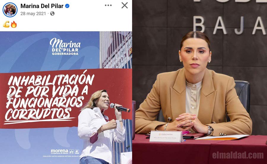 La promesa de campaña de Marina del Pilar a la gobernatura en 2021 y ahora en 2025.
