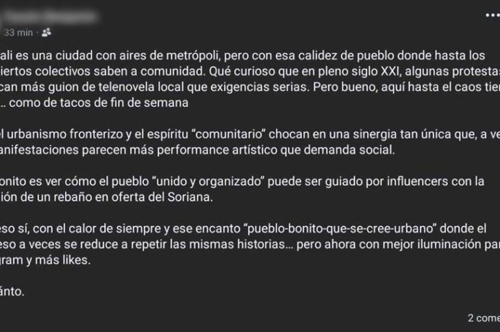 El post del servidor público del ayuntamiento de Mexicali.