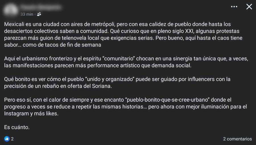El post del servidor público del ayuntamiento de Mexicali.