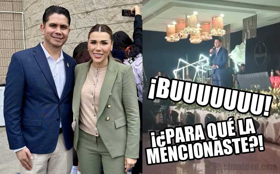Luis Miguel Buenrostro y Marina del Pilar en Tijuana el 4 de febrero en la ceremonia del inicio de clases. Luego Buenrostro siendo abucheado por mencionar a la gobernadora en la graduación.