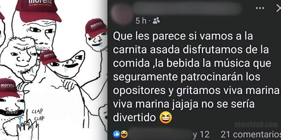 Post de morenista con intención de ir a "trollear" a la carne asada contra Marina del Pilar.