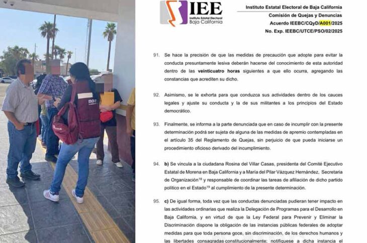 Gente de Morena afiliando a gente en el edificio de gobierno. El documento del fallo del IEE.