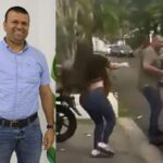Olaya posando para foto y siendo captado saliendo del hotel con una mujer.