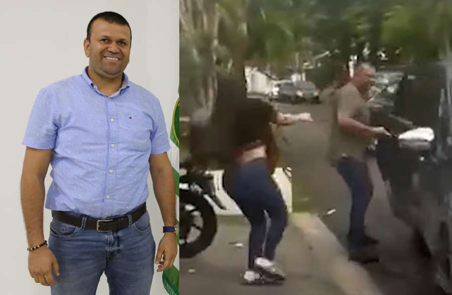 Olaya posando para foto y siendo captado saliendo del hotel con una mujer.