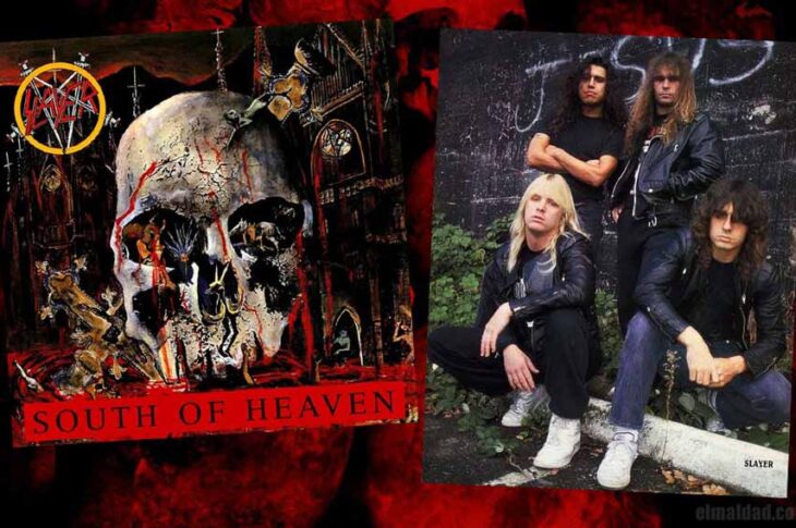 Portada de South of Heaven y la banda Slayer en 1988.