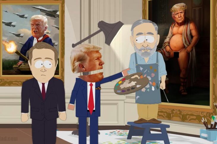 Trump reclamándole al pintor por plasmar su pene pequeño en el lienzo.
