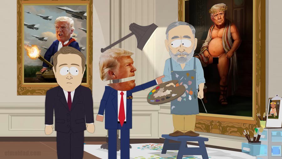 Trump reclamándole al pintor por plasmar su pene pequeño en el lienzo.