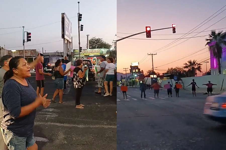 Vecinos de la progreso bloqueando la vialidad.