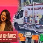 Andrea Chávez en su informe y afuera del recinto manifestantes.