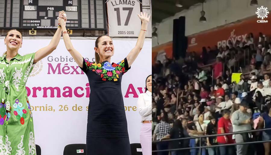Marina del Pilar, Claudia Sheinbaum y acarreados retirándose.