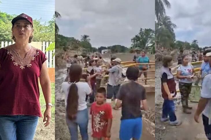 Lilia Arrieta y capturas de pantalla del video siendo increpada por damnificados.