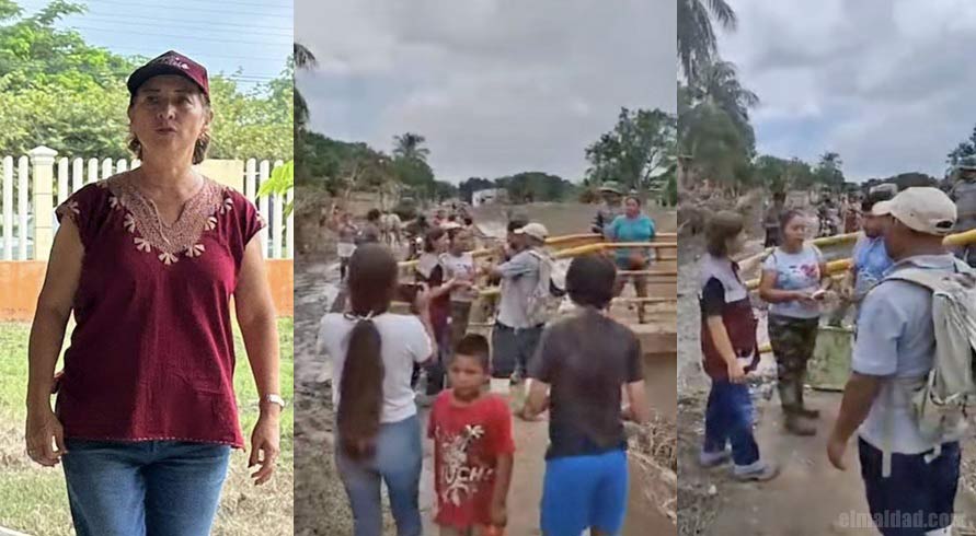 Lilia Arrieta y capturas de pantalla del video siendo increpada por damnificados.