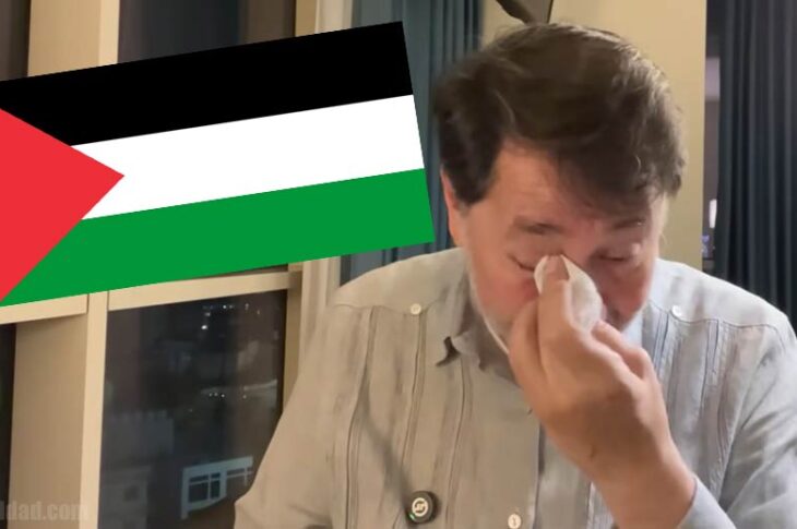 Bandera de Palestina y Noroña llorando.