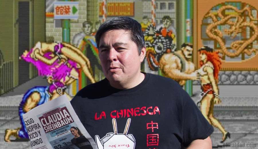 Diputado Armando Samaniego y de fondo Final Fight en el barrio chino.