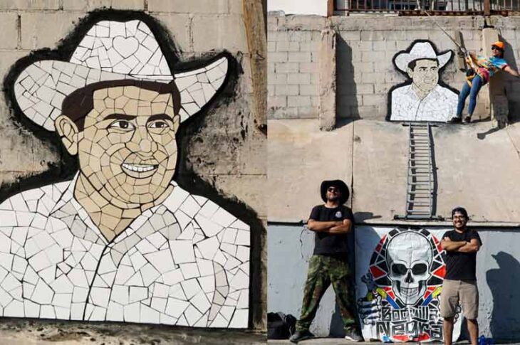 Mural de Carlos Manzo y miembros del colectivo Boquilla Negra.
