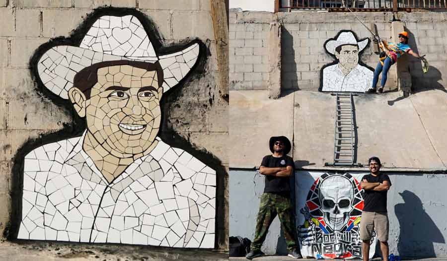 Mural de Carlos Manzo y miembros del colectivo Boquilla Negra.