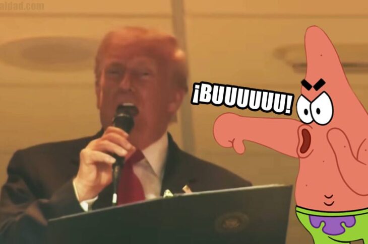 Trump y Patricio Estrella abucheando al presidente.
