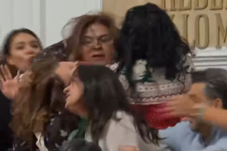 Diputadas en pleno agarrón comprobando que no tienen extensiones.