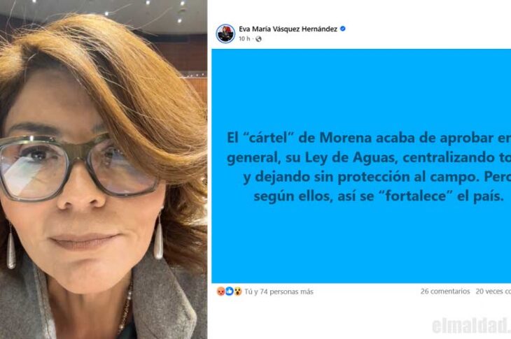 Eva María Vásquez en su live y su estado en Facebook.