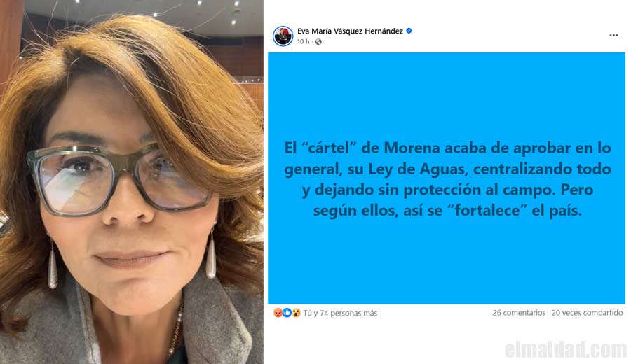 Eva María Vásquez en su live y su estado en Facebook.