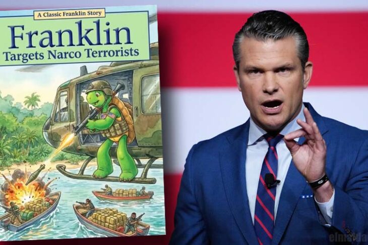 Franlink la tortuga y Pete Hegseth.