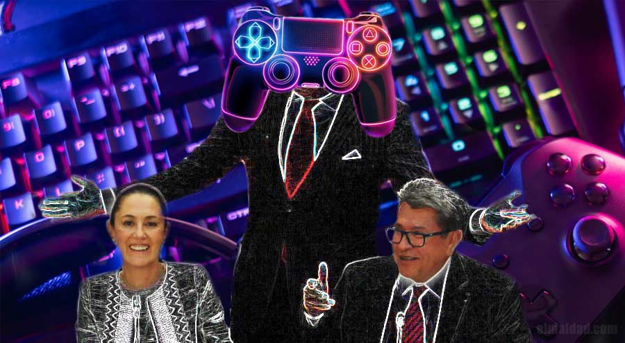 Claudia Sheinbaum, el señor Videojuego y Ricardo Monreal.