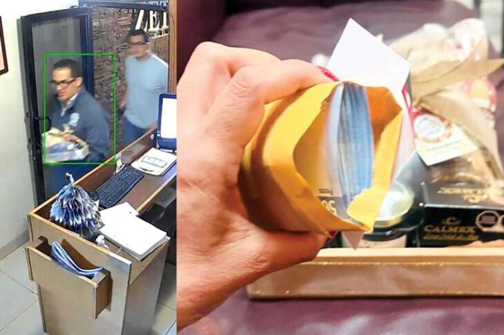 Lima Melgar y la canasta enviada por la alcaldesa de Ensenada.