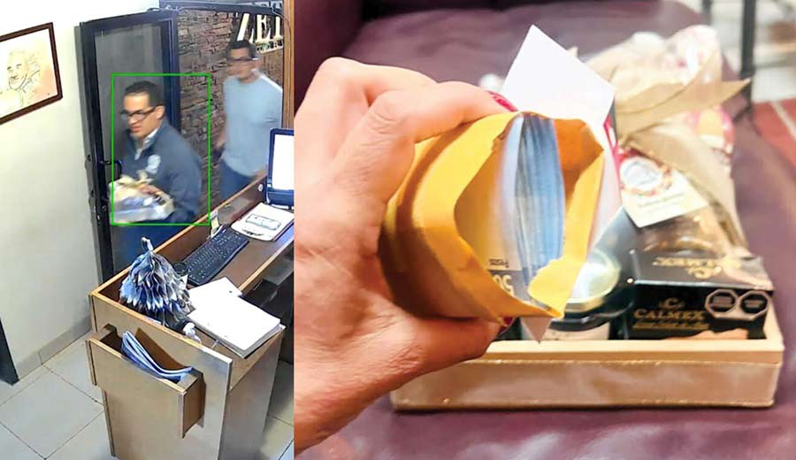 Lima Melgar y la canasta enviada por la alcaldesa de Ensenada.