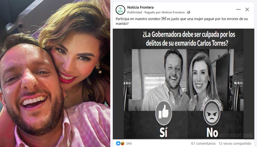 Carlos Torres y Marina del Pilar, a un lado la encuesta de Noticia Frontera.