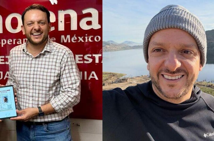 Carlos Torres afiliándose a Morena en febrero de 2025 y ya fuera de la vida de la función pública en diciembre.