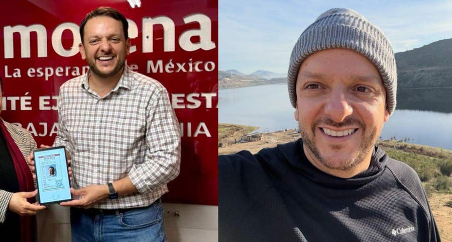 Carlos Torres afiliándose a Morena en febrero de 2025 y ya fuera de la vida de la función pública en diciembre.