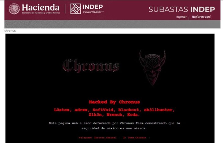 Captura de pantalla del sitio de INDEP hackeado.