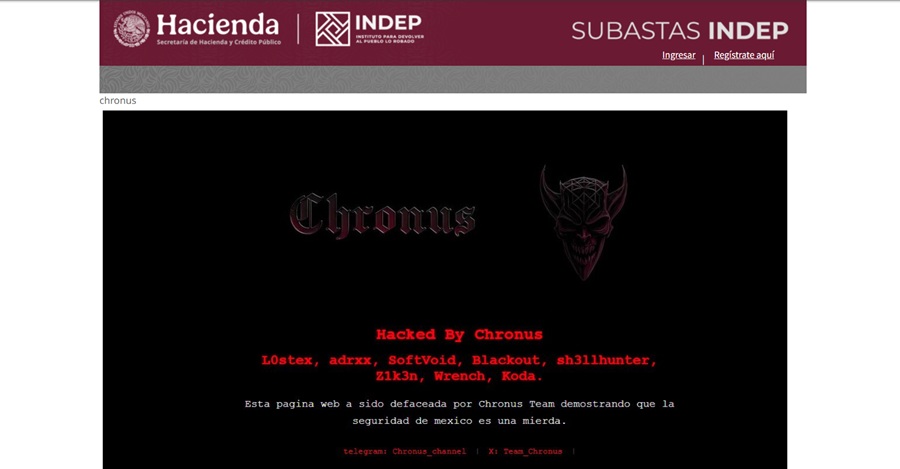 Captura de pantalla del sitio de INDEP hackeado.