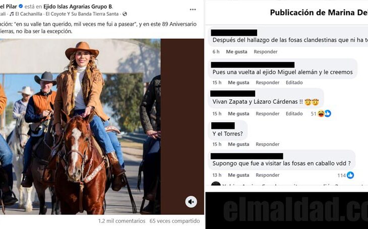 Marina del Pilar a caballo y comentarios reclamando su opacidad en las fosas clandestinas.