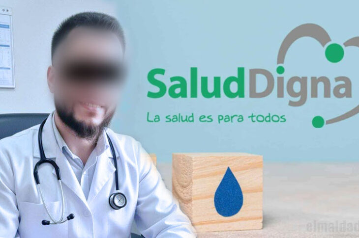 Presunto agresor y el logo de Salud Digna.
